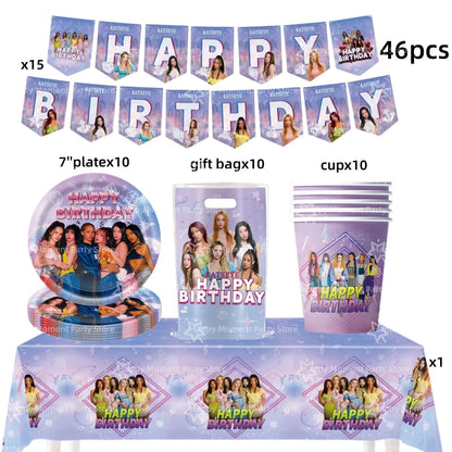 Kpop Katseye Party Decoration Tableware Tablecloth Cup Plate Napkin Sticker Bags Balloons Baby Shower Kpop Party Favors Supplies