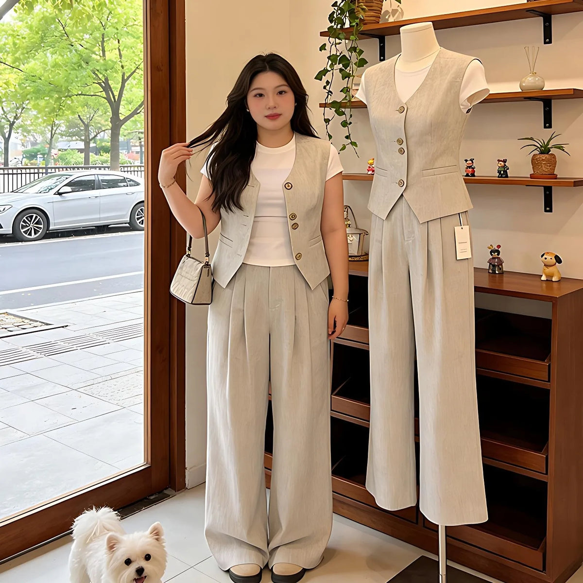 plus Size Casual Style Three Piece Set Women's Summer New White T-Shirt Sleeveless Tank Top Wide Leg Pants Ensemble