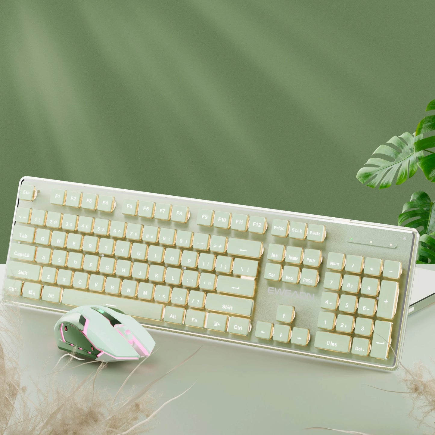 EWEADN Wireless Gaming Keyboard and Mouse Set, 104 Silent Keys, Backlit, All-Metal Panel, Ergonomic, Quiet Typing