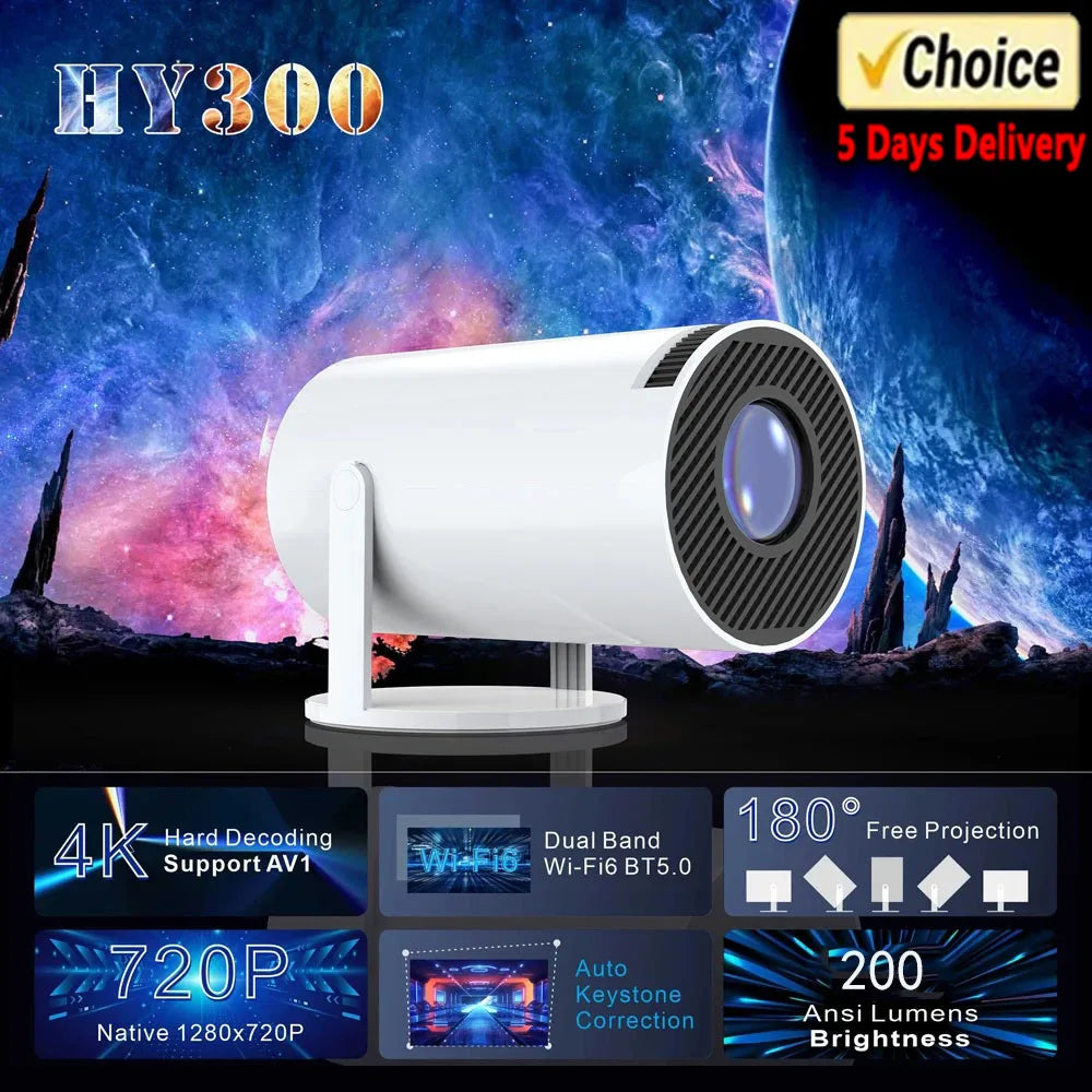 HY300 Smart Mini Projector Wireless Bluetooth Android11.0Support1080P 4kDual Wireless Bluetooth5.4Indoor portable projector