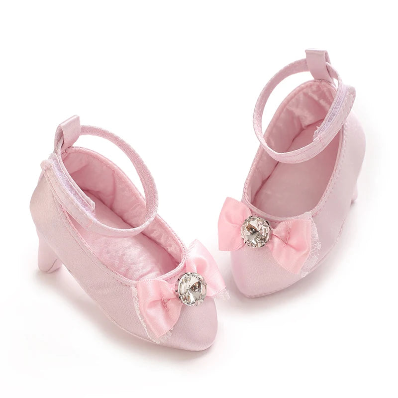 Newborn Infant Baby Fashion Girls High Heels Shoes 0-5Months Princess Bow Party Crib Shoes Photo Props Shoes