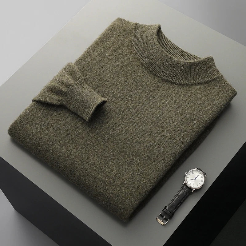 Autumn and Winter Men's Cashmere Sweater Stand Up Collar Long Sleeved Pullover Soft and Warm 100% Merino Wool Knitted Top
