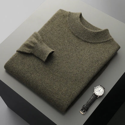 Autumn and Winter Men's Cashmere Sweater Stand Up Collar Long Sleeved Pullover Soft and Warm 100% Merino Wool Knitted Top