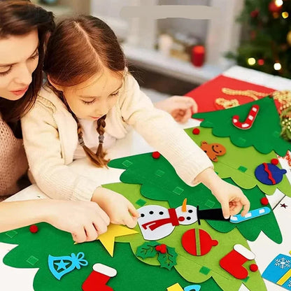 DIY Felt Christmas Tree with Hanging Ornament LED String Lights for Kids Gifts Christmas Decoration 2024 New Year Xams Supplies