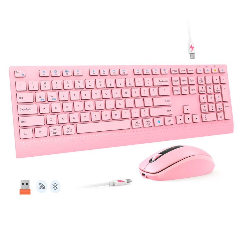 Bluetooth 2.4G Dual-Mode Wireless Full-Size Keyboard And Mouse Combo Rechargeable Fast-Charge Office Keyboard Set For PC Windows