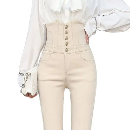 Korean Elastic Tight Waist Pants Pencil Denim Pants Women Fashion Temperament 2022 Spring And Summer New Feet Jeans Female