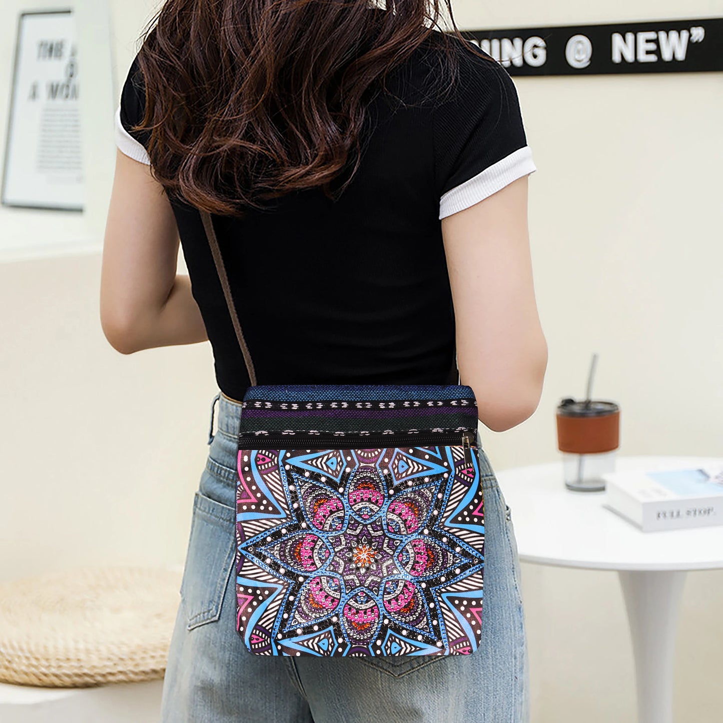 1pc/Set DIY Mandalas Diamond Art Purses Canvas Zipper Handbag with Strap Mandalas Diamond Painting Crossbody Bag for Adults