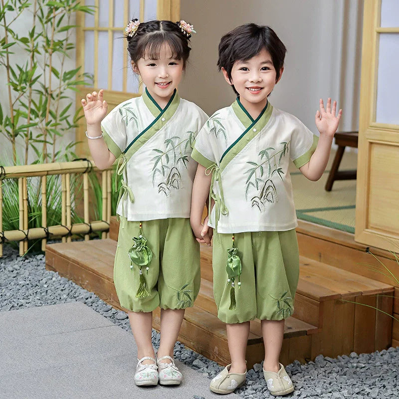 Fashion Hanfu Girl Suit Tang Costume Summer Chinese Style Boy Set Children's Sets Casual Kids Clothes Performance Baby Outfit