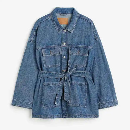 Women Long Length Denim Jacket Plus Size Eco-Friendly Woven Winter Coat Single Button Closure
