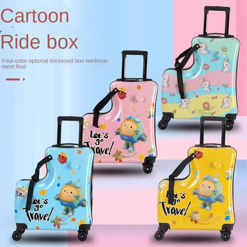 Children can Ride Suitcase Trolley Case can sit on the Wooden Horse Suitcase 20 inch can Boarding Universal Wheel Password Box