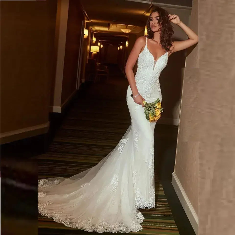 CustomizedSexy Open-Back Mermaid Wedding Dresses Spaghetti Lace Wedding Dress Bridal Gowns Vestido De Noiva Custom Made