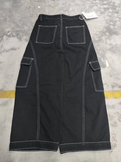 2026 Cyber Y2K Streetwear Black Baggy Women's Cargo Jeans Pants For Woman Clothing Wide Leg Gothic Punk Loose Fit Denim Trousers