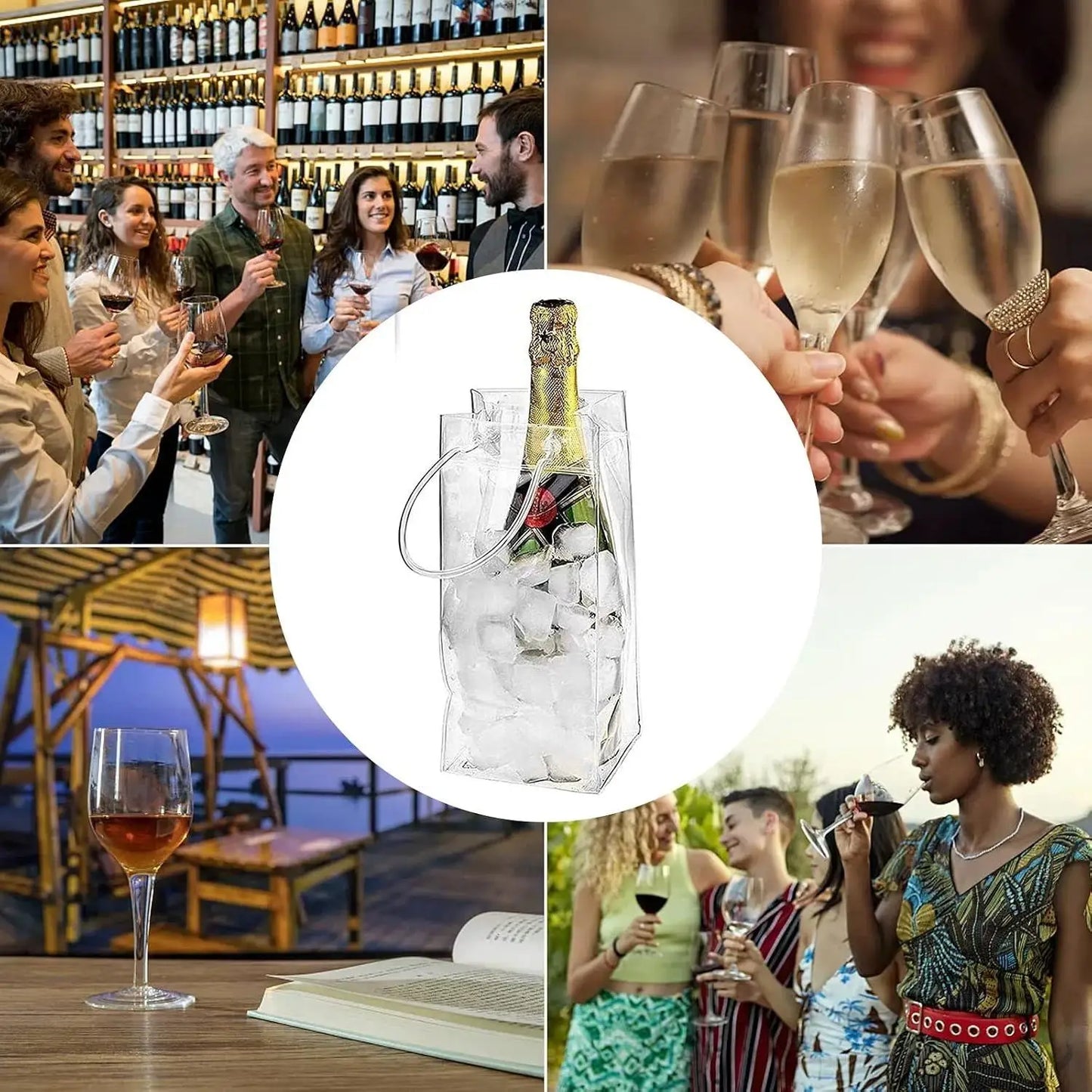 4PCS Transportable Foldable Champagne Ice Bag Beer Cooler Clear White PVC Wine Chiller Ice Bag for Cold Drink at Outdoor Event