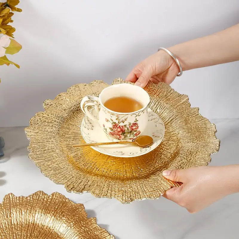 Floral Reef Wedding Charger Plates Set 6Pcs 33CM Round Plastic Dinner Plate Table Decor for Events