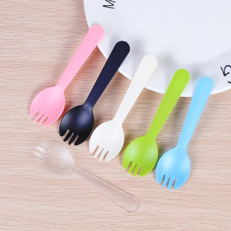 50/100pieces/Pack Disposable Plastic Frosted Fork Spoons Wholesale Fruit Spoons Cake Dessert Tableware Independent Packaging