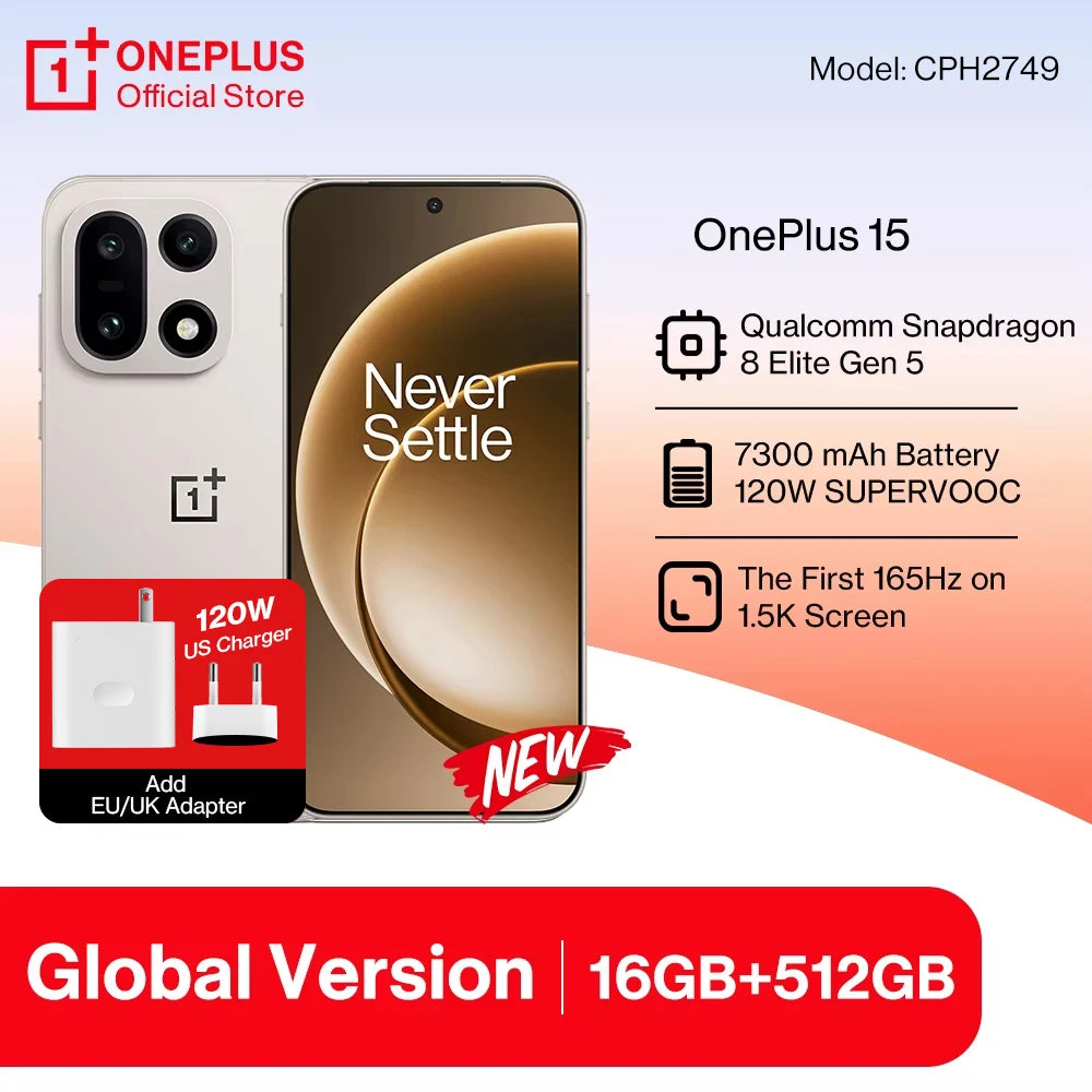 Original OnePlus 15 US Global Version CPH2749 Smartphone Snapdragon 8 Elite Gen 5 7300mAh Battery 120W SUPERVOOC Charge