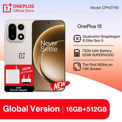 Original OnePlus 15 US Global Version CPH2749 Smartphone Snapdragon 8 Elite Gen 5 7300mAh Battery 120W SUPERVOOC Charge