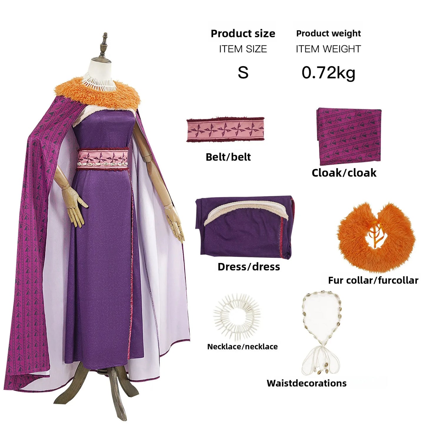 Women Moana Cosplay Costume Villain Matangi Dress Cloak Purple Suit Halloween Outfits Fur Collar Belt Full Set