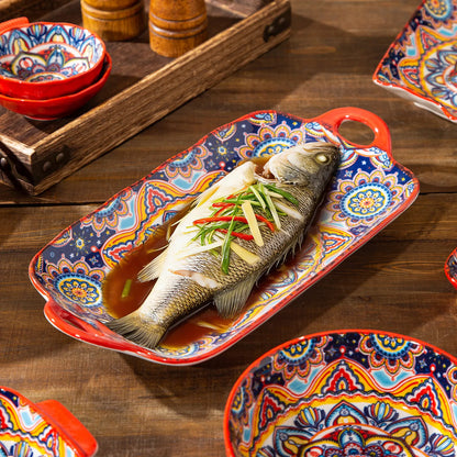 Ceramic Tableware Set Rice Bowl Serving Plate Creative Cutlery Soup Plate Noodle Handle Bowl Sauce Dish Steak Salad Fruit Plate
