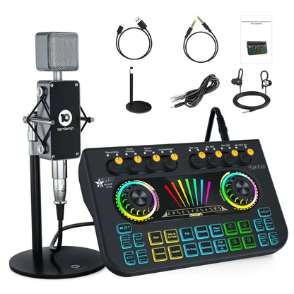 Tenlamp  X3-B333 Mic Mixer Set Podcast Influencer KOL Singing Gaming DJ Mixing Station Controller Equipment Studio Recording Electronic Music Mixer Power Karaoke Machine Available Dynamic Condenser Wireless Microphone Microfo