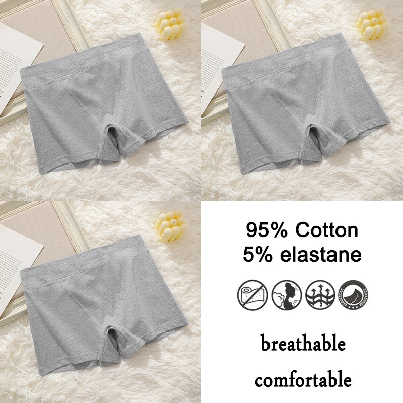 3Pcs Women Cotton Safety Short Seamless Boxer Briefs High Waist Soft Skin Friendly Ladies Anti-Ride Leggings Under Dress Panties