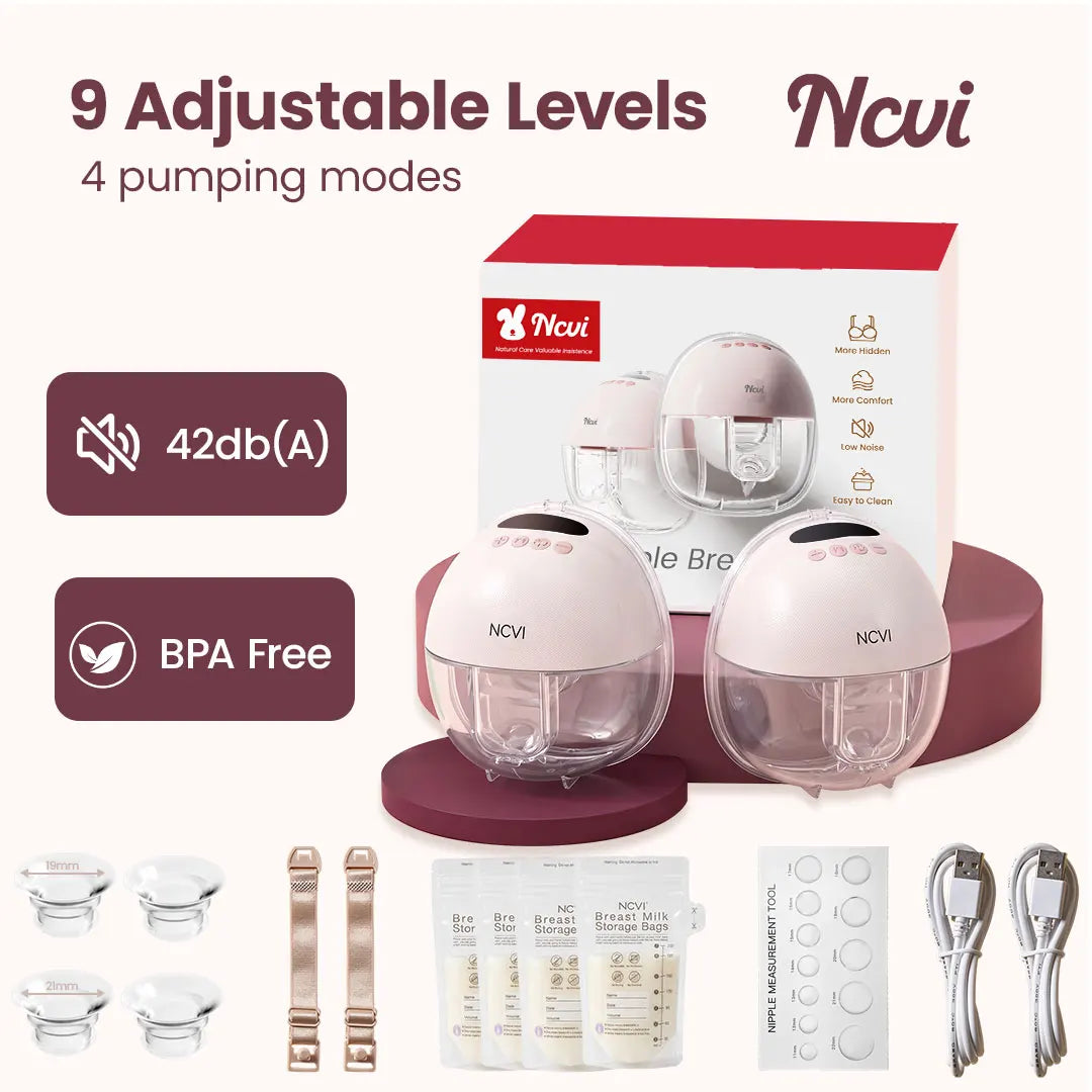 NCVI 2Pack Wearable Breast Pump Hands-Free 1500mAh Battery Quiet LED Display 4 Modes 9 Levels 300mmHg Suction Anti-Leakage 19-24mm Flanges for Nursing Moms