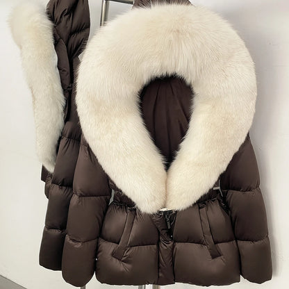 OFTBUY New Fashion Winter Clothes Women Duck Down Coat with Big Natural Fur Collar Belt Hooded Real Fox Fur Puffer Jacket Female