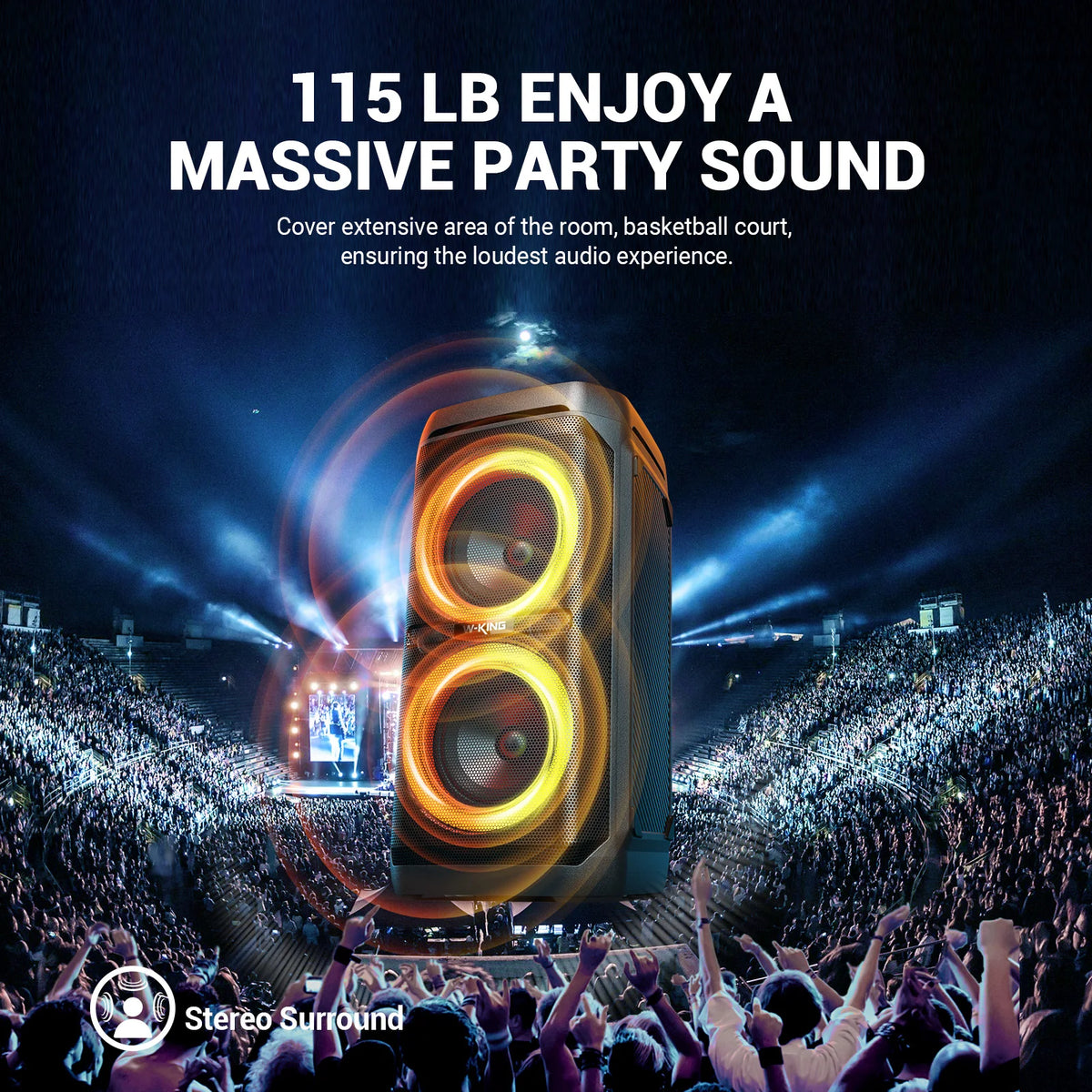 W-KING T11 Bluetooth Speakers,100W RMS, IPX6 Waterproof, BT 5.3 Portable Party Boombox Wireless Deep Bass/115dB Loud Massive Sound
