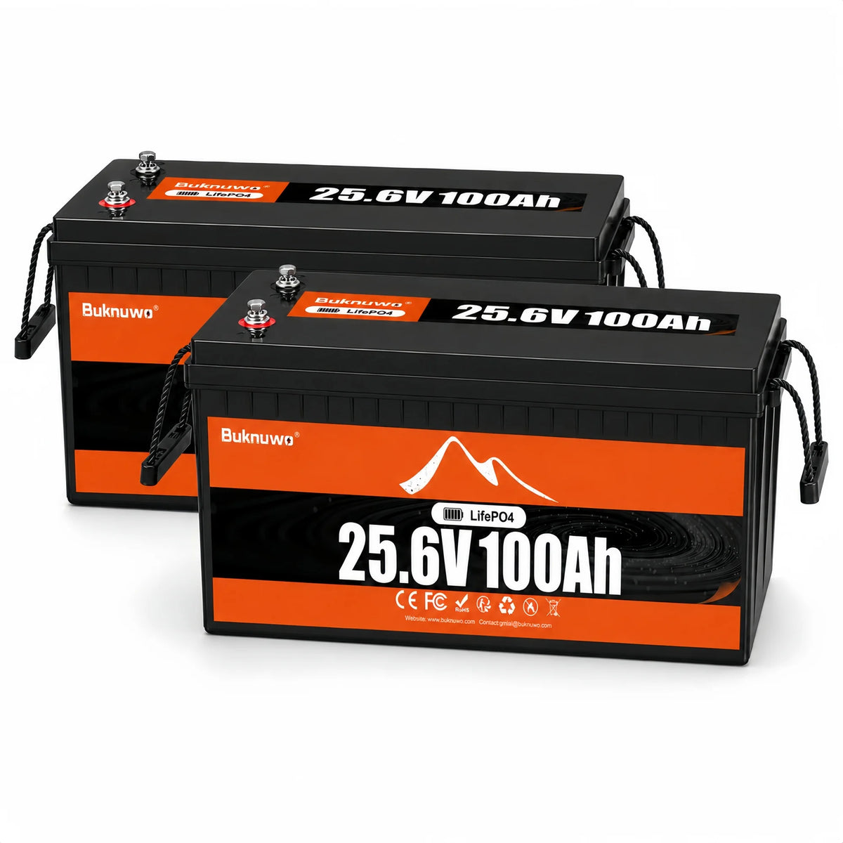 Buknuwo LiFePO4 24V/25.6V 100Ah Lithium Battery With Bluetooth Built-in 100A BMS Grade A Cells 2560Wh Power Energy Storage Battery Low-Temp Protection Capable Of Over 10000 Cycles Support Parallel Battery For Solar,RV,Marine,