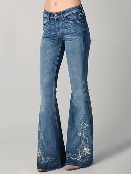 New 3D Digital Print Women's Flare Jeans High Waist Slim Fit Stretchy Denim Bell Bottom Pants Casual Trendy Daily Wear