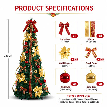 Pre Lit Pre Decorated Christmas Tree Pop Up Christmas Tree and Warm LED Lights & DIY Ornaments,Holiday Party Decorations