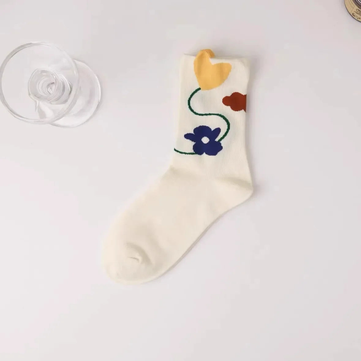 New Style Crew Socks for Women Spring Fashion Cute Flower Long Cotton Socks Japanese Style Breathable Casual Trendy Absorb Sweat