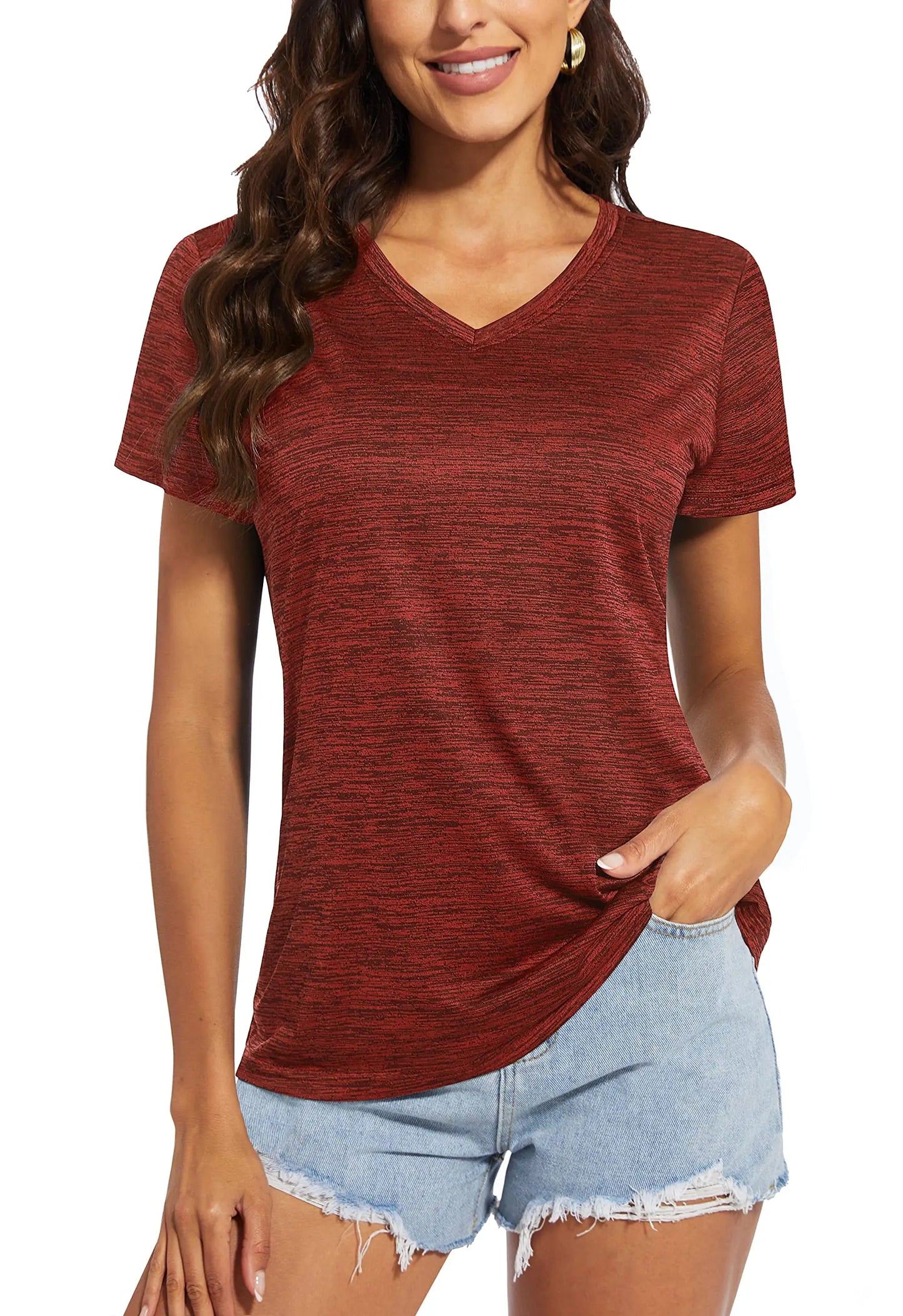 TACVASEN Summer Quick Dry V-Neck T-shirts Womens Short Sleeve Workout T-shirts Athletic Pullover Tops Lightweight Casual Sport T