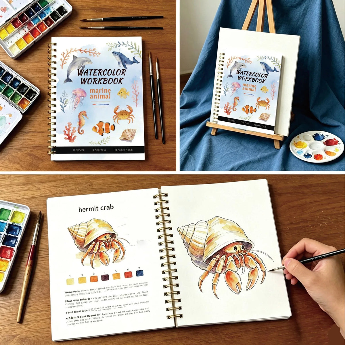 Watercolor Painting Notebook Beginner's Painting Enthusiast's Guide Coil Notebook Thickened Paper Ocean Animal Cover Watercolor