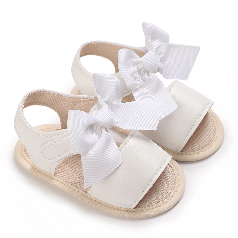 Baby Learning Walk Shoes, Breathable Summer Sandals with Bow & Embroidery, Soft Comfort Footwear for Newborn Infants 0-18M