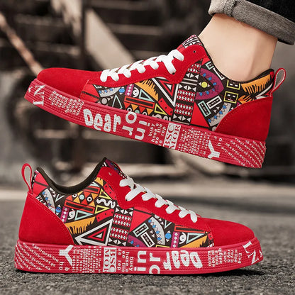 Men's Heart & Music Graphic Sneakers | Faux-Leather Low Tops | Casual Streetwear