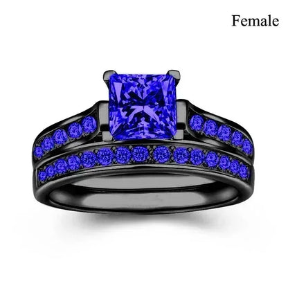 Charm Couple Rings Romantic Women Red Rhinestones Rings Set Trendy Men Stainless Steel Celtic Dragon Rings Wedding Band Jewelry