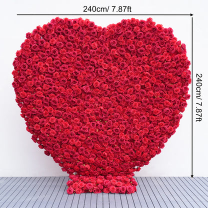 Angela Flower Red Rose Creative Love Heart Floral Wall Cloth Base Flower Arrangement Wedding Backdrop Frame Proposal Decor A7699