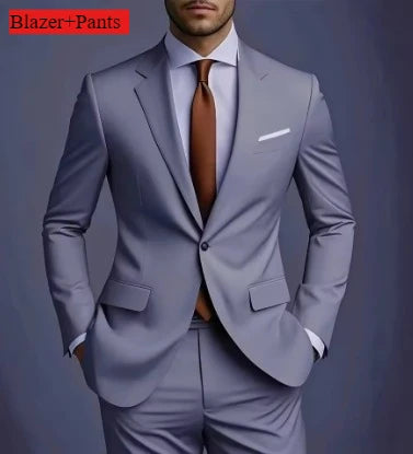 2026 New Luxury Elegant Men's Suits 2 Piece Set Fashion Korean Casual Slim Fit Social Groom Wedding Tuxedo