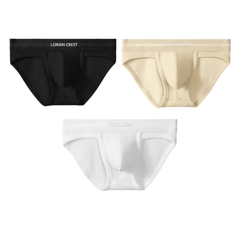 3pcs Sexy Men Waffle Cotton Briefs with Raised Bag Support Pouch With Hole U Spacious Separate Crotch Breathable Anti-sweat