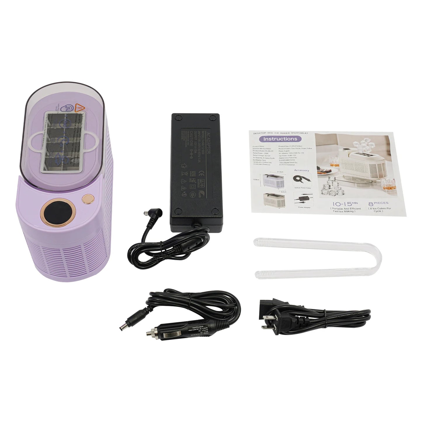 Ice Maker Portable Mini, 12V Car Power Cord, Taro Purple, Low Noise 60dB, Food Grade Aluminum, DIY Ice Cubes, For Kitchen Travel Camping Iced Drinks