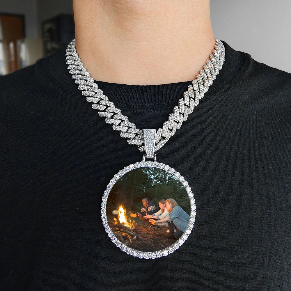 Custom Made Big Photo Medallions 18k Gold Necklace Pendant Iced Out Cuban Men Hip Hop Picture Jewelry Gift Can Free Custom Logo