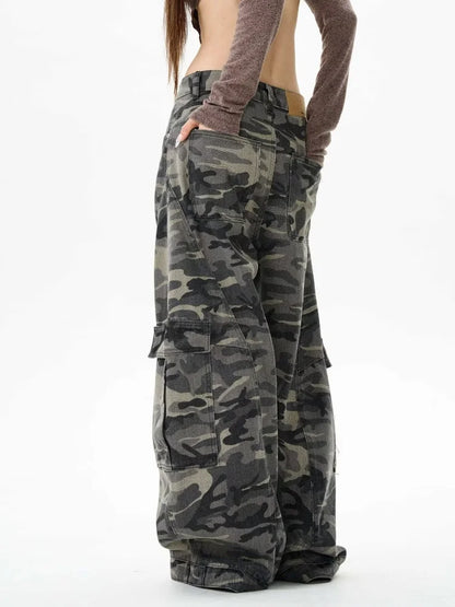 2025 Trashy Y2K Streetwear Camouflage Baggy Cargo Jeans Pants For Women 90S Vintage Clothing Wide Leg Underwear Lady Trousers