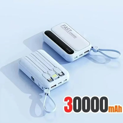 Lenovo Fast Charging Mini Battery Pack 50000mAh Power Bank with 4 Built-in Type C Cables for iPhone Samsung Android Devices