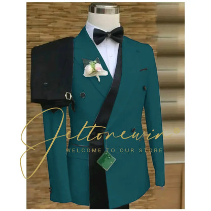 Double Breasted White Black Wedding Suits for Men Fashion Slim Fit Groom Best Man Wedding Tuxedo Formal Prom Wear 2 Pieces Set