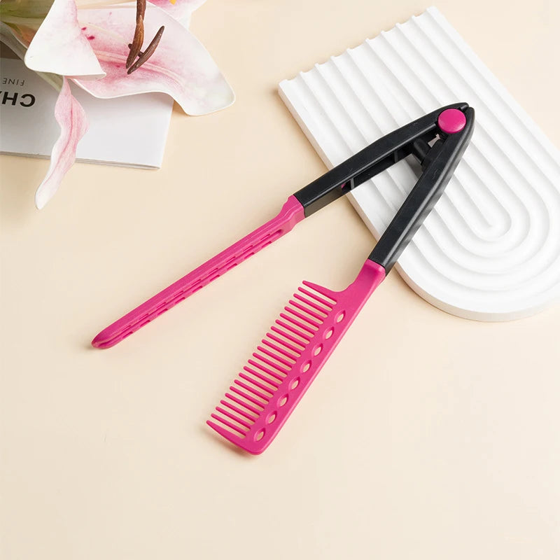 V Type Hair Straightener Brush DIY Hairdress Tool Hairdressing Combs Natural Hair Styling Curling Comb Hair For Male And Female