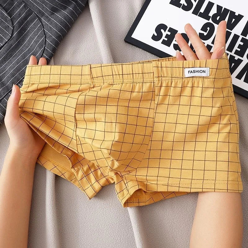 Men's Underwear Breathable Loose Mid Waist Sexy Plaid Homewear Panties Cotton Comfortable Boxer Shorts Elastic Mens Underpants