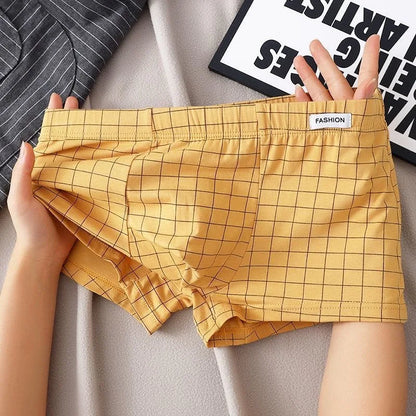 Men's Underwear Breathable Loose Mid Waist Sexy Plaid Homewear Panties Cotton Comfortable Boxer Shorts Elastic Mens Underpants