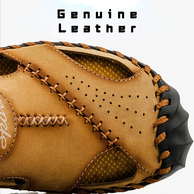 Genuine Leather Men's Sandals Soft Comfor Slippers Men Summer Outdoor Beach Shoes designer High Quality Men sandalias Plus Size