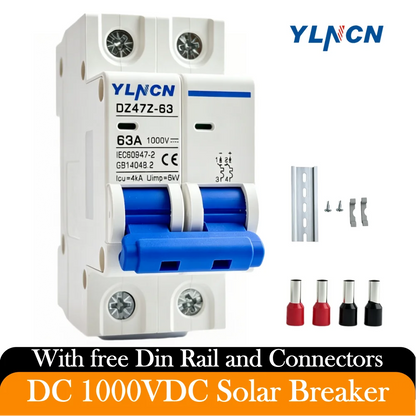 Solar DC MINI Circuit Breaker 20/25/32/40/50/63A 2P 1000VDC DC MCB Overload Short Circuit Protection For Panel Inverter Home